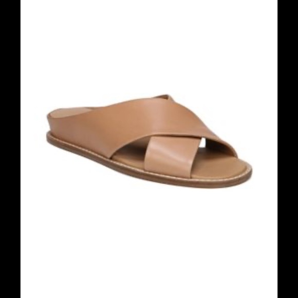 VINCE Fairley Criss Cross Leather Slide Wedge Sandals Size 8.5 Mule Slip On Tan - Picture 1 of 9